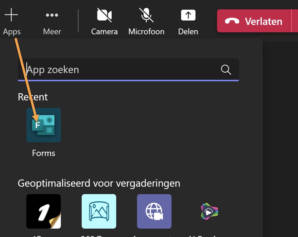 Polls toevoegen via de menubalk in Teams meeting